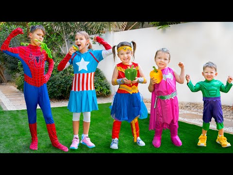 Five Kids Superheroes and Healthy Food + more Children's Songs and Videos