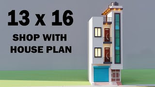 13X16 shop below house plan, 3D small shop with house plan
