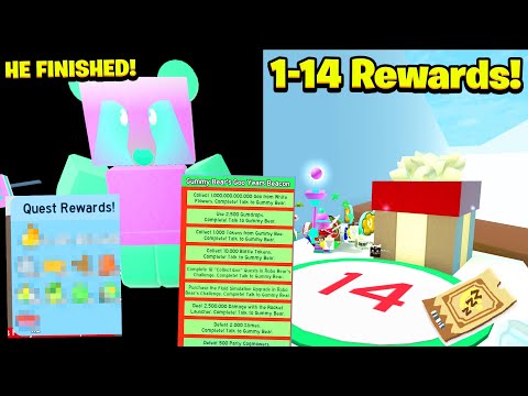 HE FINISHED GUMMY BEARS QUEST! OP REWARDS REVEALED! All 1-14 Gift Box Rewards (Bee Swarm SImulator)