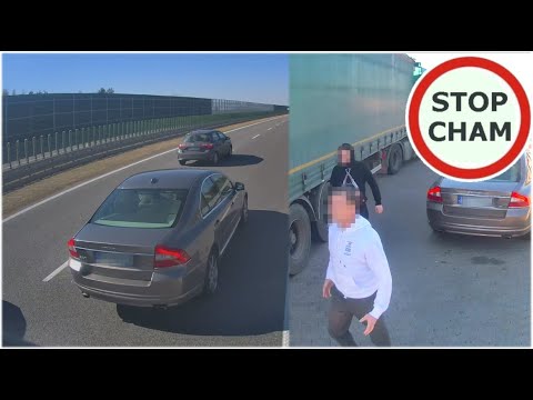 Szeryf w Volvo wyhamowuje ciężarówki na autostradz