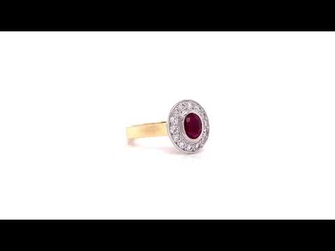 18ct Ruby Diamond Oval Cluster Ring X1457