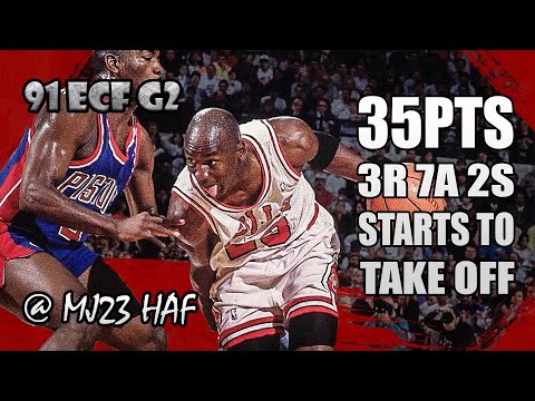Michael Jordan Highlights vs Pistons (1991 ECF Game 2) - 35pts, MJ Starts to Take Off!