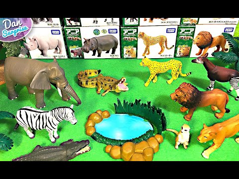 Wild Animals Collection from Takara Tomy - Elephant, Zebra, Lion, Crocodile, Tiger, Okapi