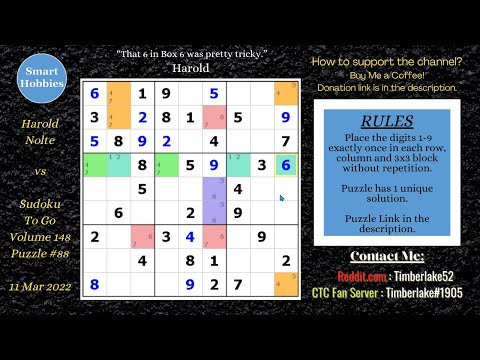 How HAROLD NOLTE SOLVES SUDOKU Without Pencil Marks - Sudoku Analysis #22