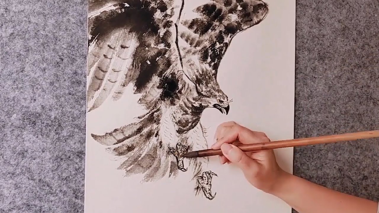 How to paint an Eagle in Ink wash painting