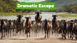 Maasai Mara Kenya | wildebeest Escapes Crocodile Attack In Dramatic Mara River Crossing.