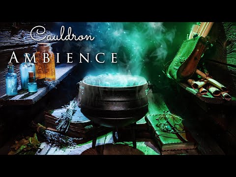 Witch's Cauldron Halloween Ambience 🔮🌛 Bubbling Sounds, Stirring, Crackling, Witch laughs