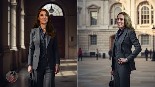 Catherine Elegance In A The Dark Suit As She Attend The Royal Engagement Ceremony
