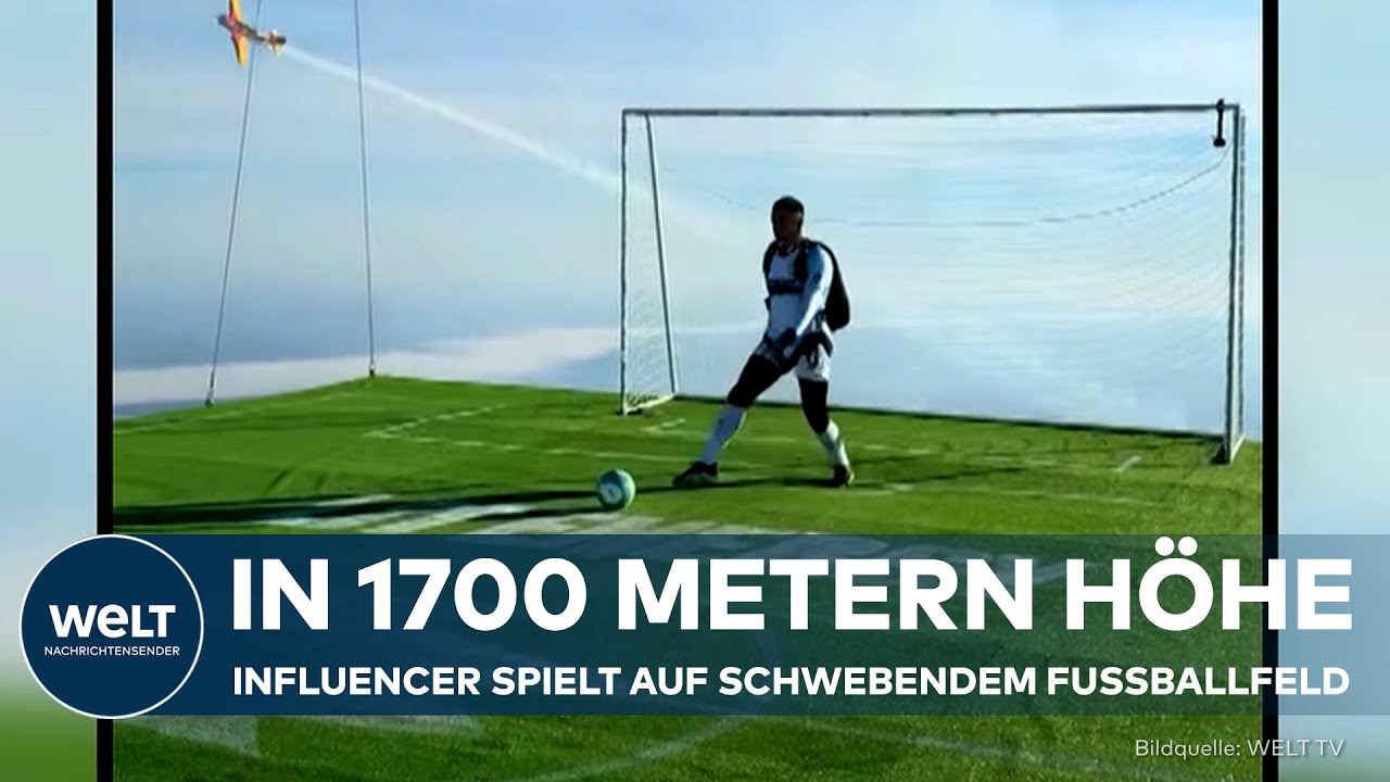 RUSSLAND: Fußball auf einem fliegenden Feld - Influencer wagt riskanten Fallschirm-Stunt!