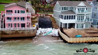 Houses Falling In Long Beach GONE! Seawalls Fail Big Storm, Erosion 4K Drone footage