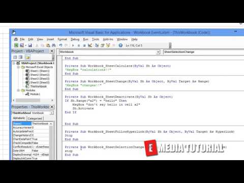 Microsoft Excel Visual Basic for Aplications  VBA  Tutorial 19    SheetSelectionChange  ✓ E Media TU
