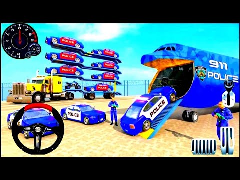 US Police Car and Bike Transporter Truck - Helicopter Multi Level Car Driver - Android GamePlay