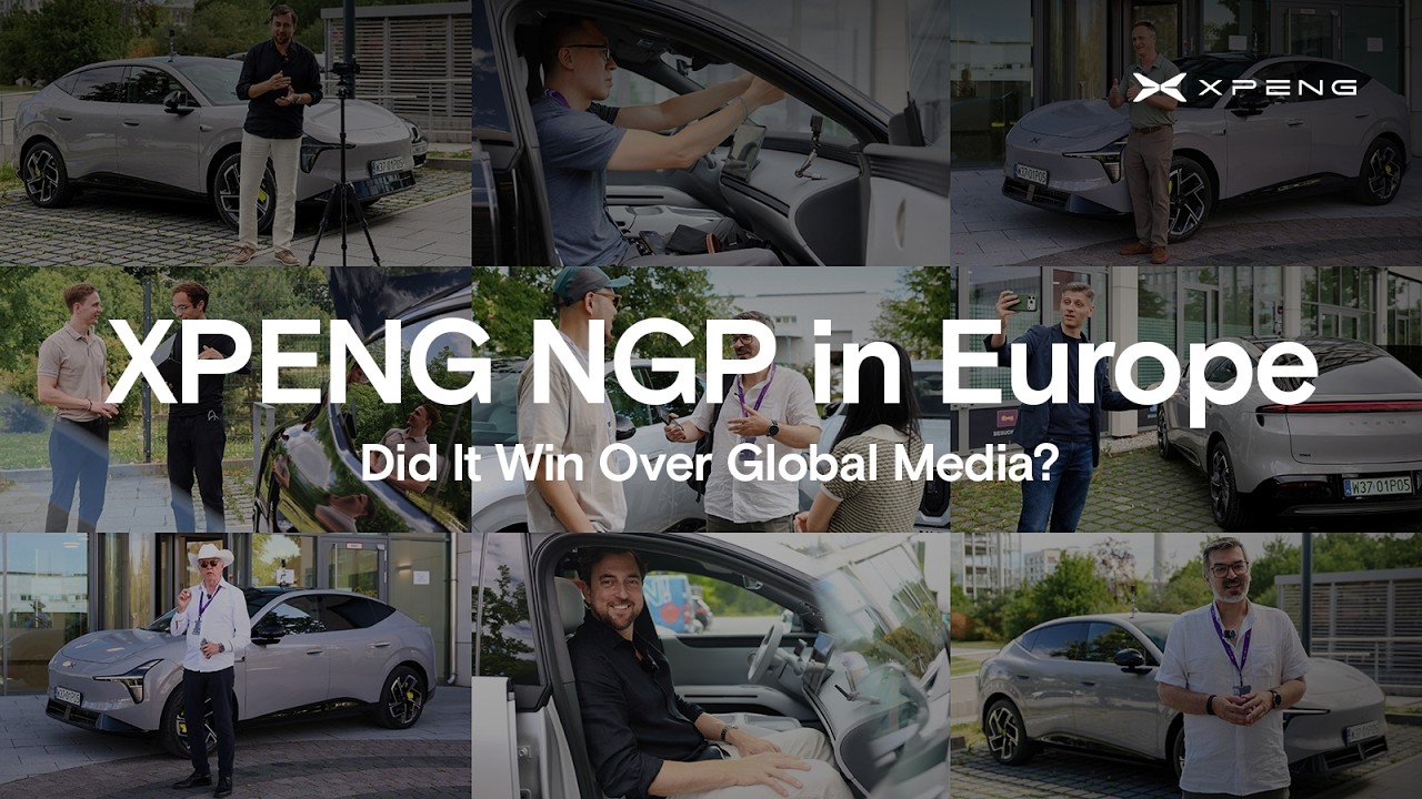 XPENG vehicle driving itself through Munich city traffic with journalists aboard