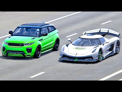Koengisegg Jesko vs Range Rover Evoque Jet Engine - Drag Race 20 KM