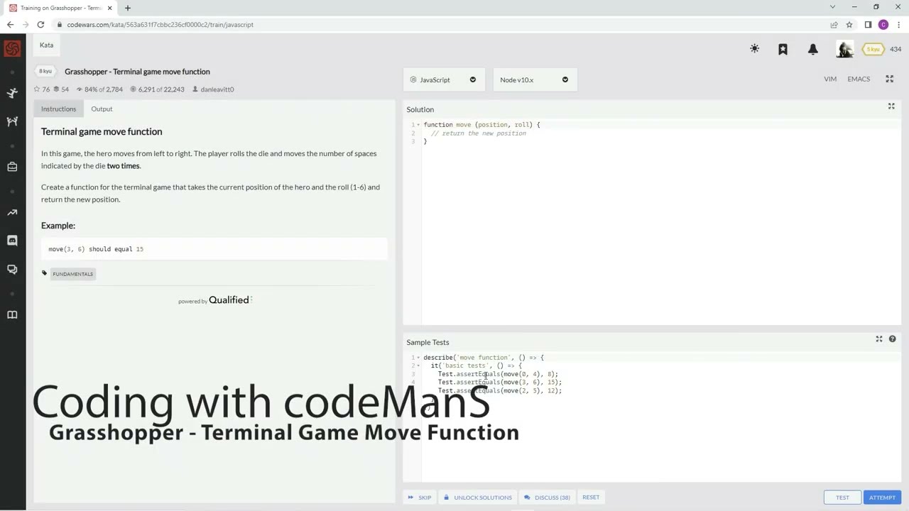 Codewars 8 kyu Grasshopper - Terminal Game Move Function JavaScript