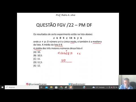 Questão sobre moda, média e mediana Estatística FGV PM DF #concursos #fgv