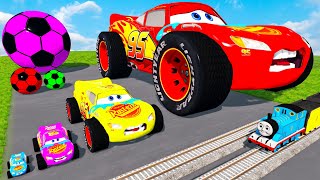Big & Small Lightning Mcqueen vs Long Slide Game with Thomas Trains - BeamNG.drive