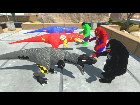 MARVEL TEAM VS DC TEAM DEATH RUN - hulk spiderman venom - ANIMAL REVOLT BATTLE SIMULATOR | dino toys