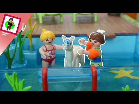 Playmobil Film "Alpaka im Pool mit blauben  Haaren" Familie Jansen / Kinderfilm / Kinderserie