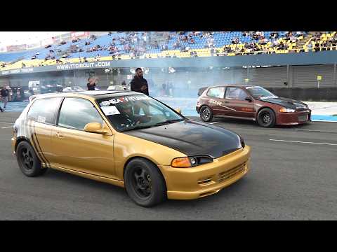 1040HP Honda 'Goldy' Civic AWD ft 700HP Civic 'Brown Booster' B18 Turbo Drag Races & Brutal Sounds!