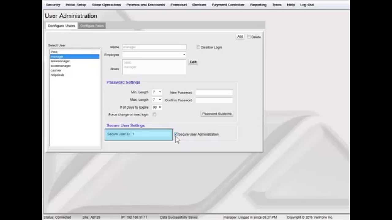 Verifone Training - Creating Users