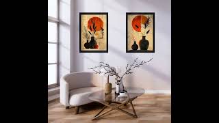 Modern Abstract Botanical Wooden Wall Art Frame – Set of 2