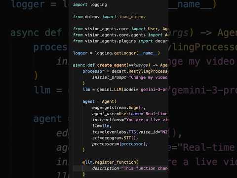 Realtime Video Restyling Agent in Python: Gemini 3 + Decart AI #ai #gemini #llm #python #coding thumbnail