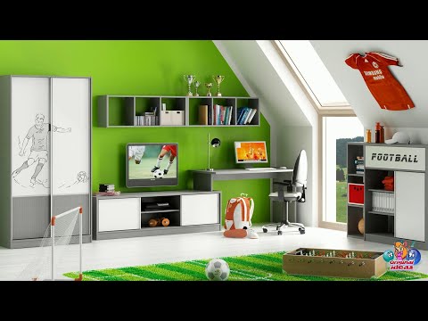 Beautiful childrens rooms. Green color in the interior of the room.