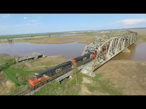 Another All Container 407! Nice Aerial Video of a CN Stack train on Trestle Bridge at Sackville, NB