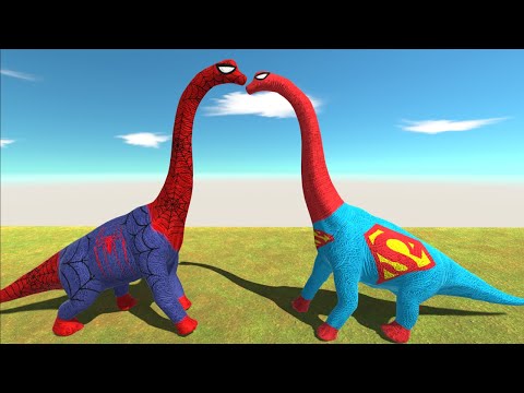 Spiderman Brachiosaurus vs Superman Brachiosaurus Death Run Tour - Animal Revolt Battle Simulator