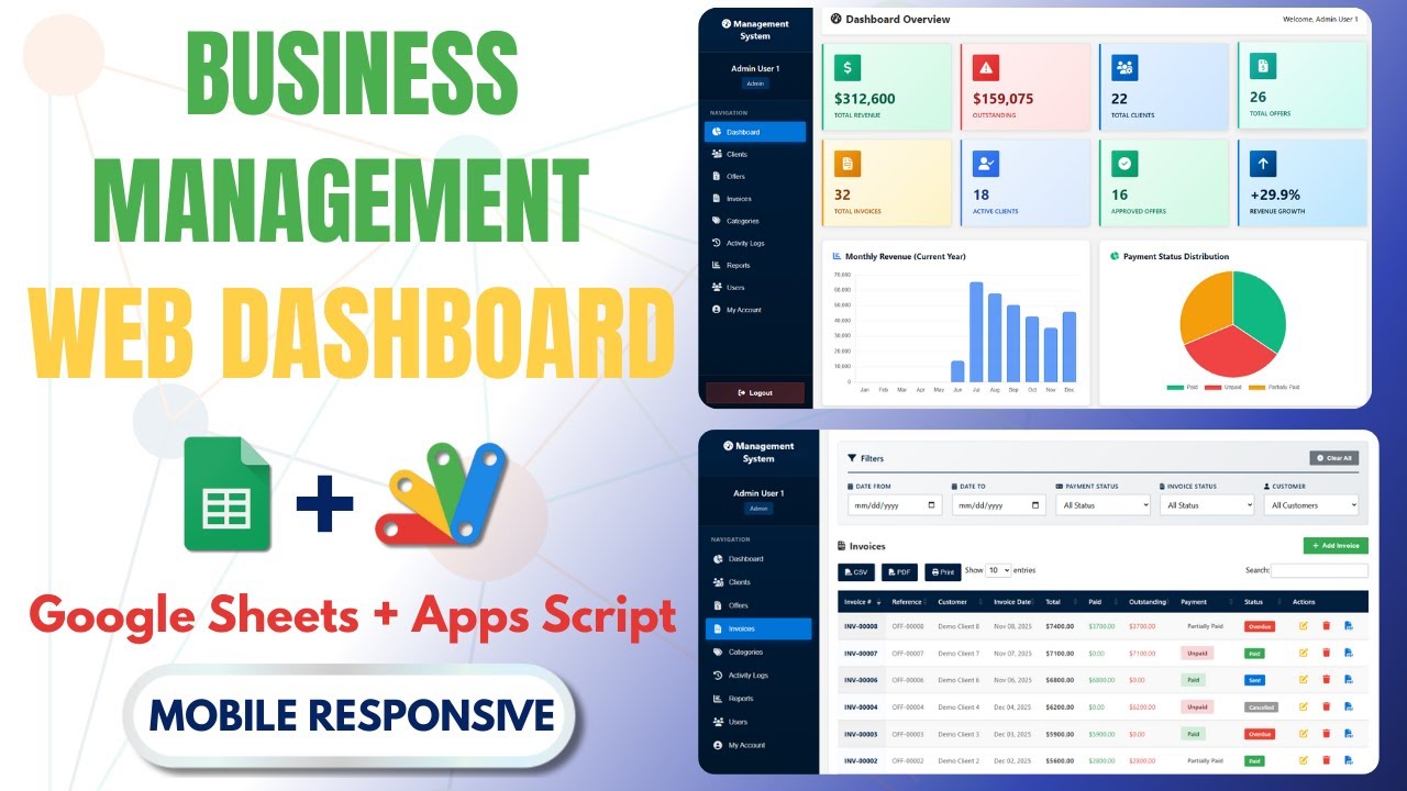 How to Make a Client Management Dashboard in Google Sheets | Invoice System with Apps Script | E25