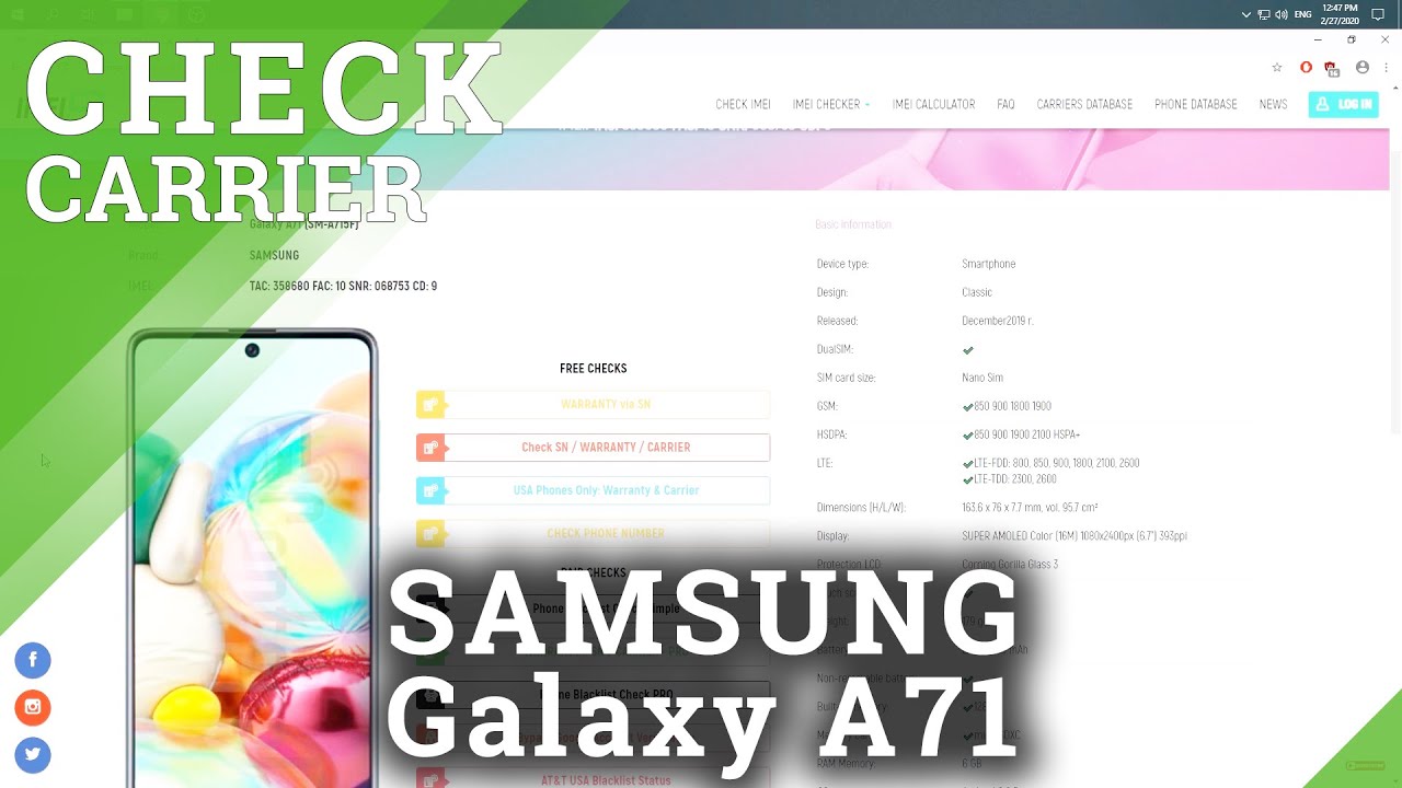 SAMSUNG Galaxy A71 Carrier Checker / Find Mobile Operator of Galaxy A71