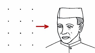 Jawaharlal Nehru drawing easy from 3×4 dots // Easy Children's day drawing // Nehru Rangoli