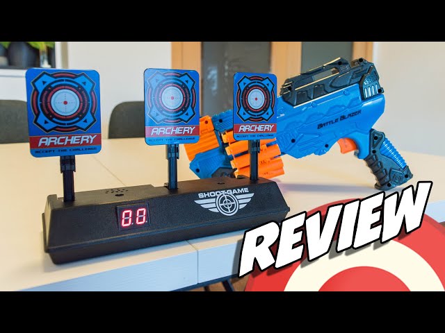 Vídeo relacionado con Diana Electronica con Pistola para Nerf, Objetivo de Tiro Automático con 20 Balas & Muñequeras, Juguete Niños 3 4 5 6 7 8 9 10 11 12 Años Regalos Cumpleaños Navidad Juego Infantil Blaster Gun