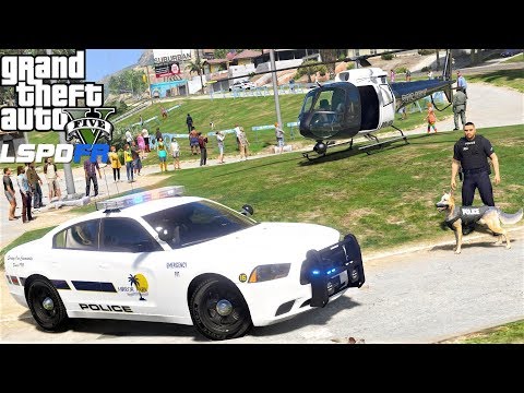 GTA 5 LSPDFR 0.4 #706 Mirror Park Police Community Engagement Event K9 Police Dog & Helicopter Show