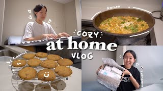 a COZY at home vlog 🤍 Korean skincare haul, hobbies, cooking + baking cookies