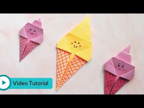 Origami Ice Cream Cone Tutorial for kids, Ice cream cone paper craft for school project, Craft ideas