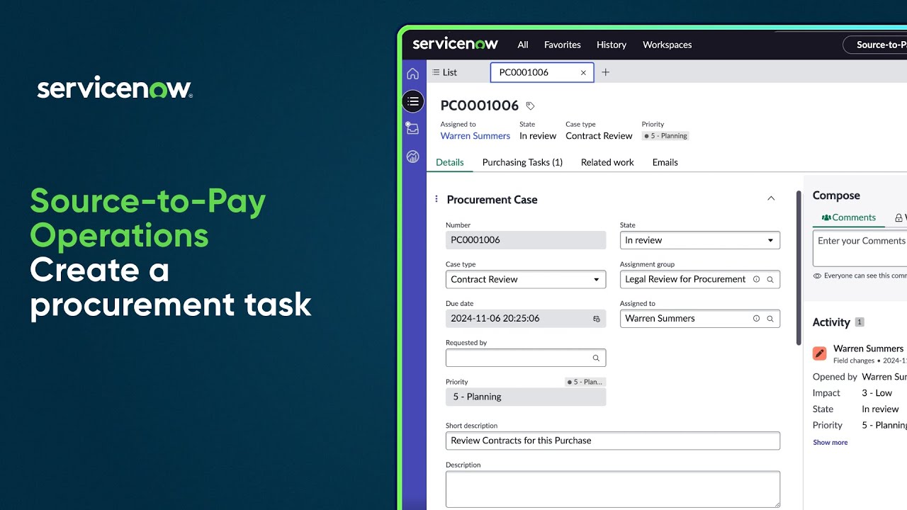 Source-to-Pay | Create a procurement task