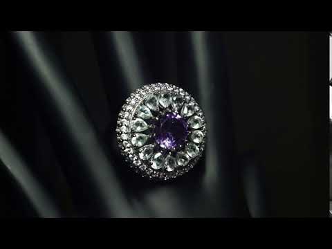Серебряное кольцо с натуральными Аметистами Празиолитами и Cz 18.5р видео