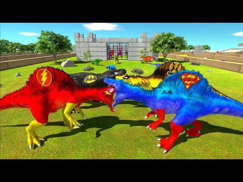 SUPERMAN & WOLVERINE SPINOSAURUS TEAM CASTLE DEATH RUN - Animal Revolt Battle Simulator