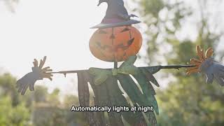 Lulu Home 46.4 Solar Pumpkin Scarecrow Yard Stake for Halloween Outdoor Decor