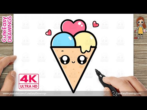How to Draw a Cute Kawaii Ice Cream Cone | Easy Step-by-Step Drawing for Kids