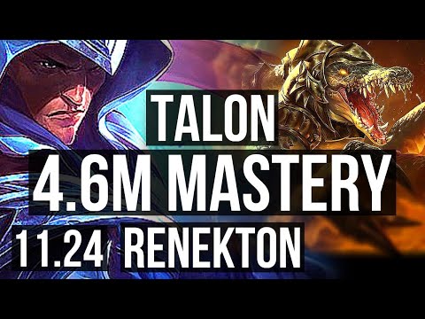 TALON vs RENEKTON (TOP) | 4.6M mastery, Legendary, 15/3/9, 500+ games | EUW Master | 11.24