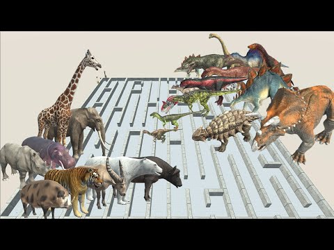 Animal vs. Dinosaur speed race. Maze course! | Animal Revolt Battle Simulator