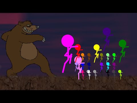 marble race  - Escape The Giant Bear -  Algodoo sTICKMAN - Survival Marble Race in Algodoo