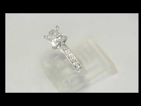GIA F/VS2 1.01CT princess diamond engagement ring 18K white gold round 1.26CTW - 27314