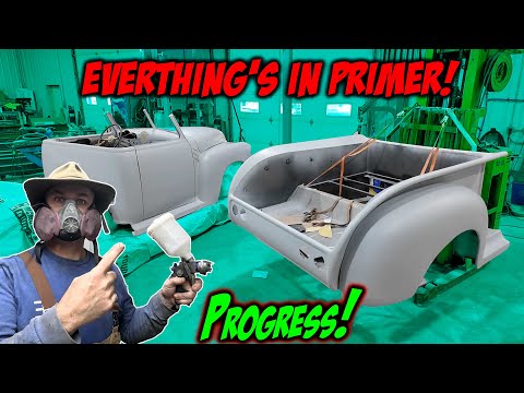 Everything is in primer!!! Progress on our 49 GMC Pickup!