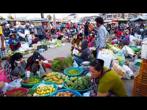 Early Morning Market Food Show At Chhbar Ampov And Street Drive In Phnom Penh