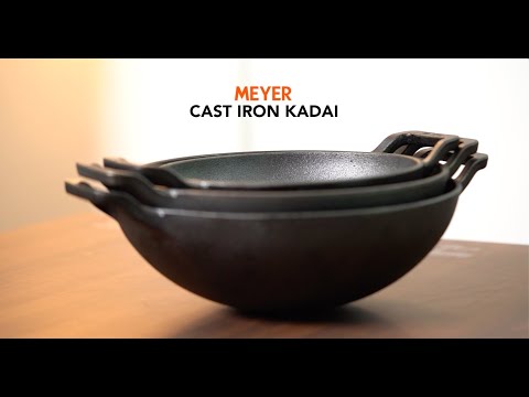 Cast Iron Kadai - Meyer Pre-Seasoned 26cm Iron Kadai with Glass