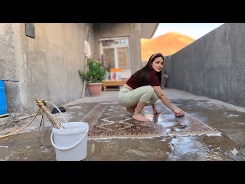 A Village Girl's Life | Simple Daily Cleaning & Washing Carpet